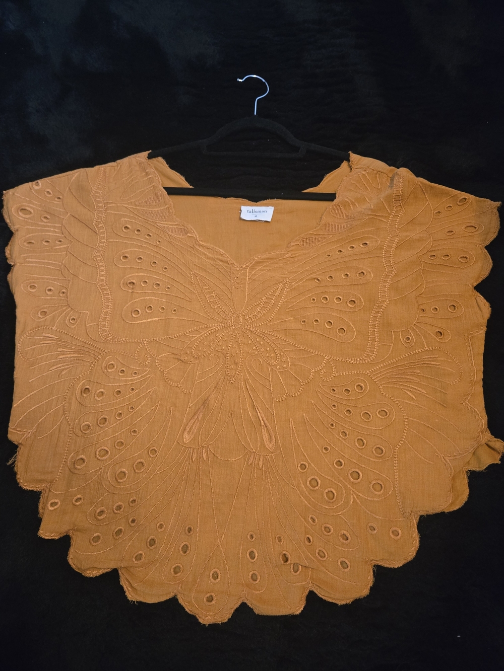 Talisman Medium Butterfly Embroidered Cotton Top Boho Lined Rust